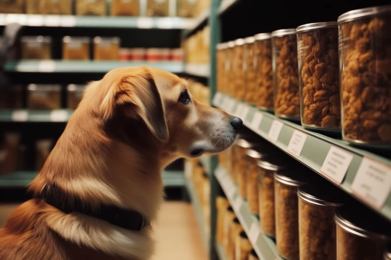 Dog staring at tins