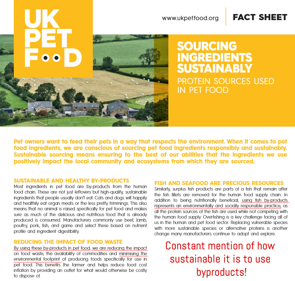 UK Petfoods state that it is sustainable to use animal byproducts in pet food or it would go to waste